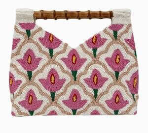 NEW TIANA DESIGNS women's floral cut-out bamboo handle bag in pink